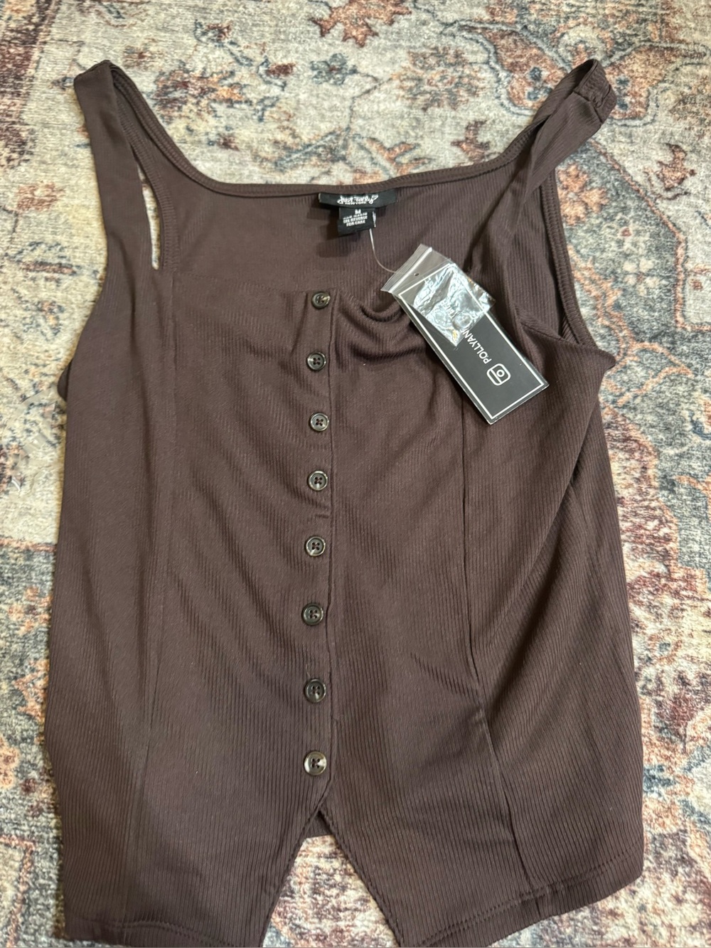 Just polly Brown Ribbed Button-Front Tank Top